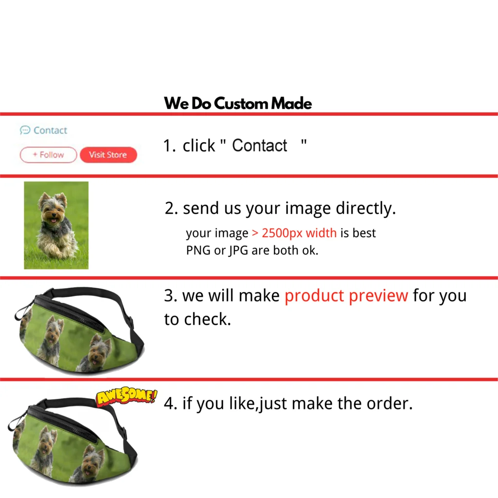 Your Image Custom Made Waist Bag Custom Design Your Own Waist Pack Customized Polyester Print Bag