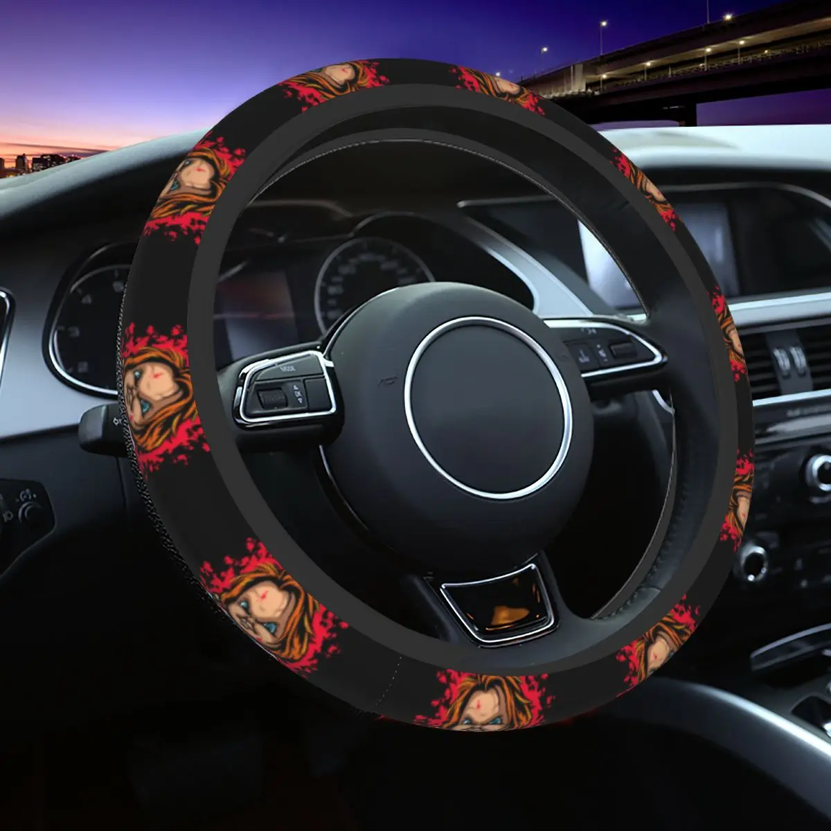 Child's Play  Toy Gory Steering Wheel Cover Soft Chucky Chibi Halloween Steering Wheel Protector Universal Car Accessories