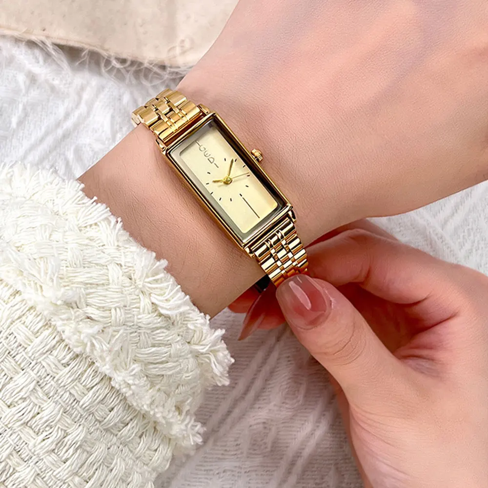 GEDI Vintage Luxury Rectangular Stainless Steel Strap Watch for Women - Minimalist Retro Stylish Quartz Wristwatch