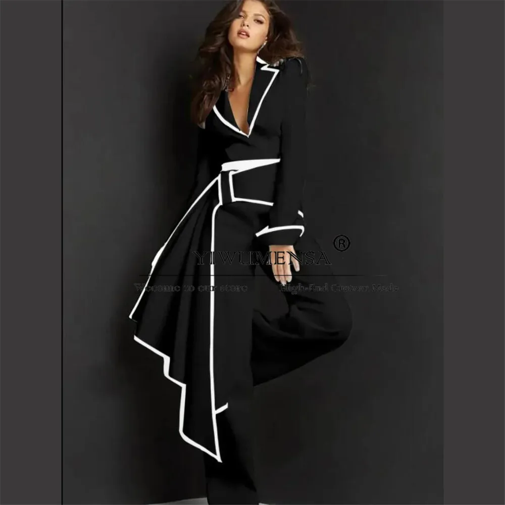 Black Women Jumpsuits Tailored Formal Party Mother Of Bride Dresses Tailored Ladies Business Peaked Lapel Blazers Formal Gowns