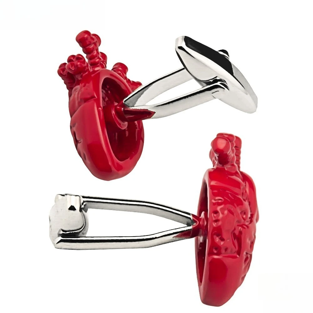 Punk Red Painted Heart-shaped Metal Cufflinks Pin Halloween Men's Shirt Cufflink for Casual Clothing
