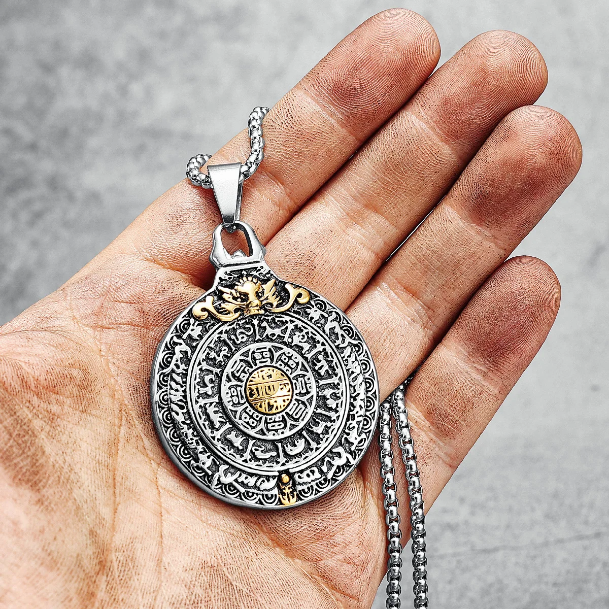 Rune of Rebirth Men Necklace Creative Inscription Stainless Steel Pendant Chain Religion Belief Rock Punk for Male Jewelry Gift