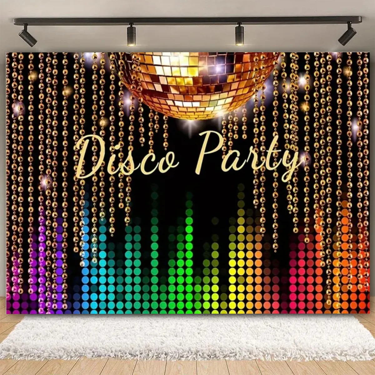 Vinyl Shiny Gold  Disco Birthday Party Backdrop Club Neon Ball Stage Portrait Photography Background Photo Backdrop Photo Studio