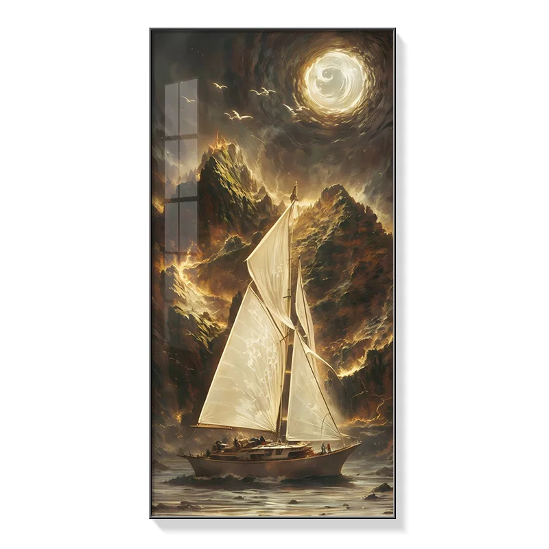 

Luxury Sailboat Wall Lamps For Corridor Indoor Living Room Hallway Home Decorations LED Crystal Porcelain Painting Mural Lights