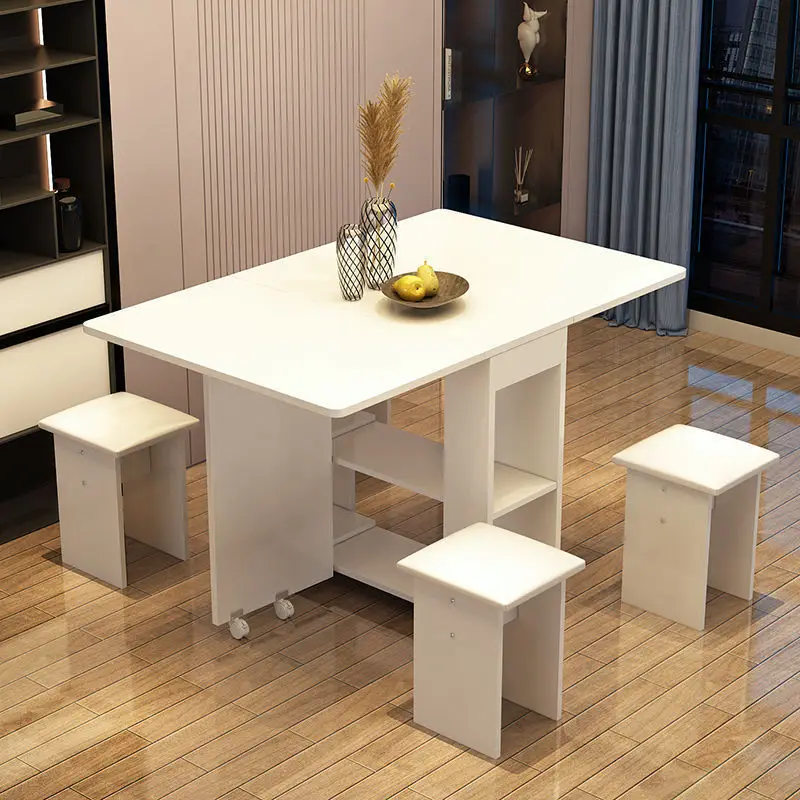 

Household folding dining table removable retractable rectangular simple small apartment multi-functional table and chair combina
