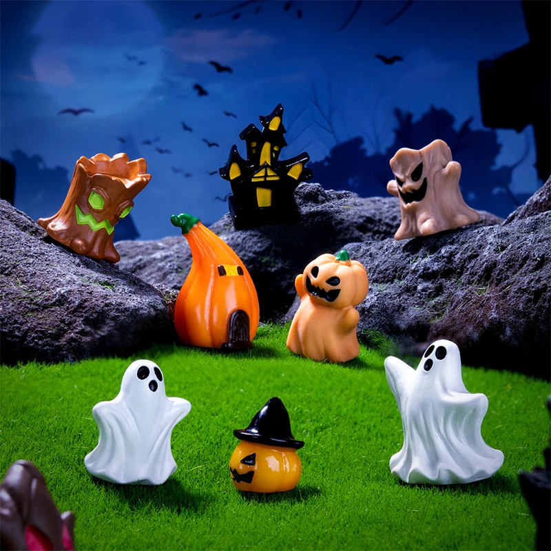 Y Halloween Pumpkin Ghost Micro Landscape Figurines Cute Small Ornaments Creative DIY Home Decoration Accessories Gifts