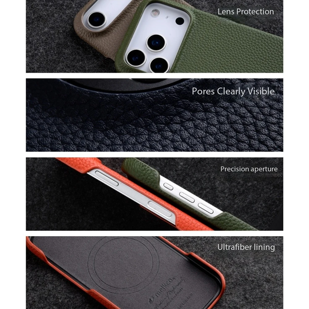 For iPhone 18 17 16 Pro Max Imported Italian Genuine Cowhide Leather Magnetic Case 18 Pro With MagSafe Luxury Back Cover - view 4