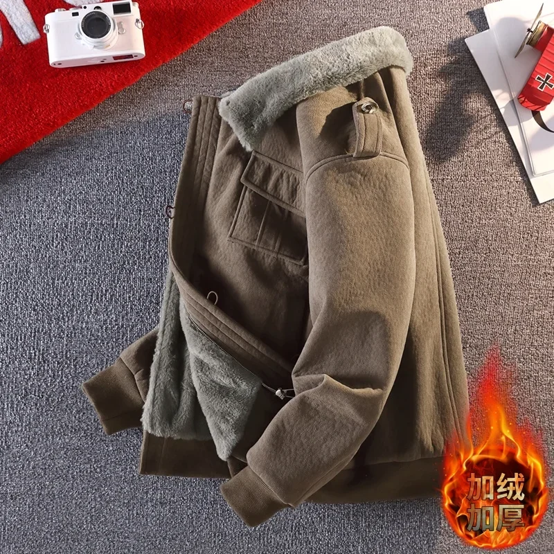 Thicken Leather Jacket Men's Classic Fashion Zipper  Winter Men Windbreaker Casual High-Quality Shearling Solid Colorbiker