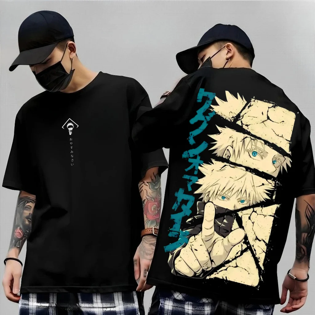 

Футболка с принтом Gojo Satoru Jujutsu Kaisen, хлопковая детская одежда, забавная футболка с круглым вырезом в стиле Harajuku Y2K, новинка, топы