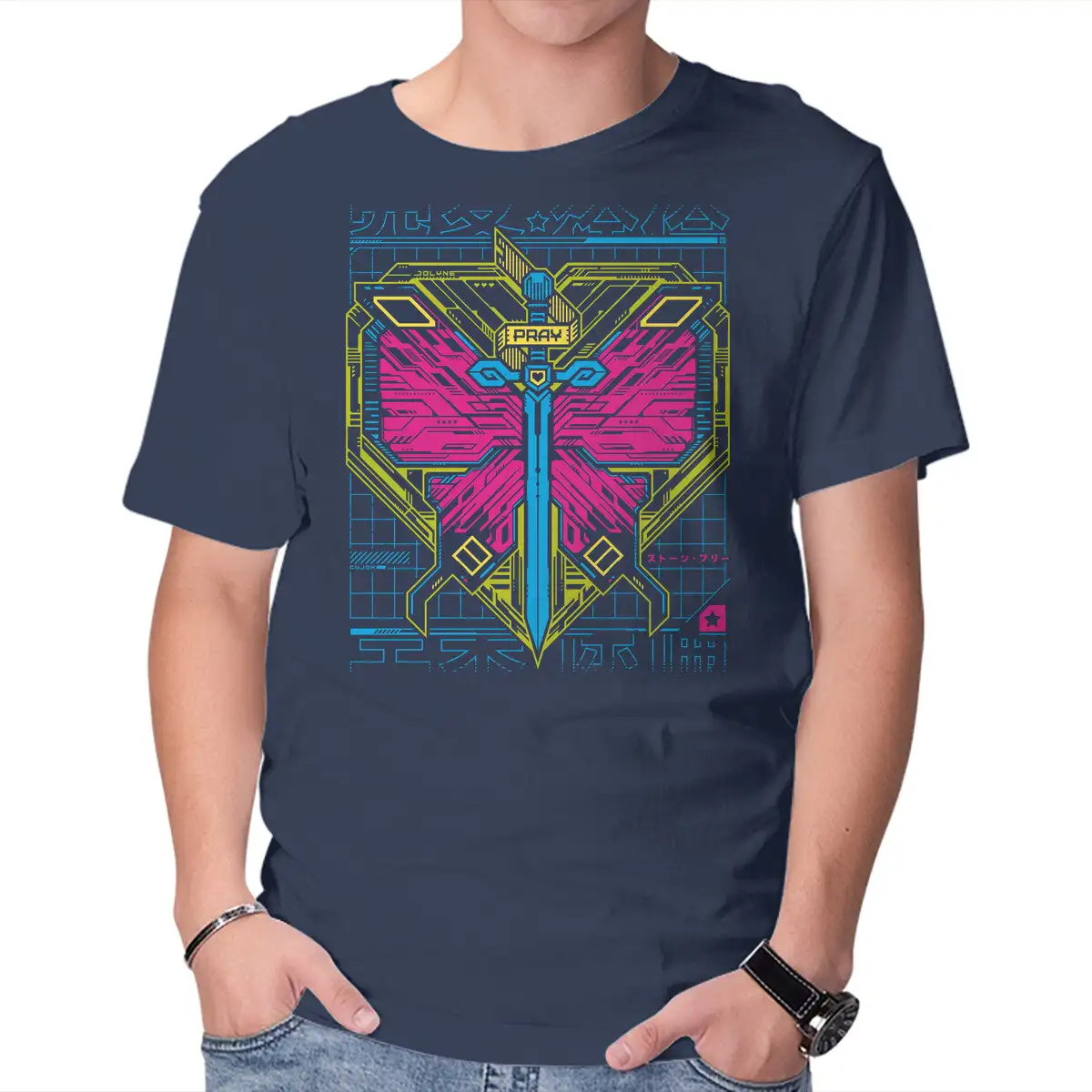 Cujoh Cyber Butterfly Anime Graphic T-shirts for Men Clothing Women Short Sleeve Tees Vintage High Quality 100%Cotton