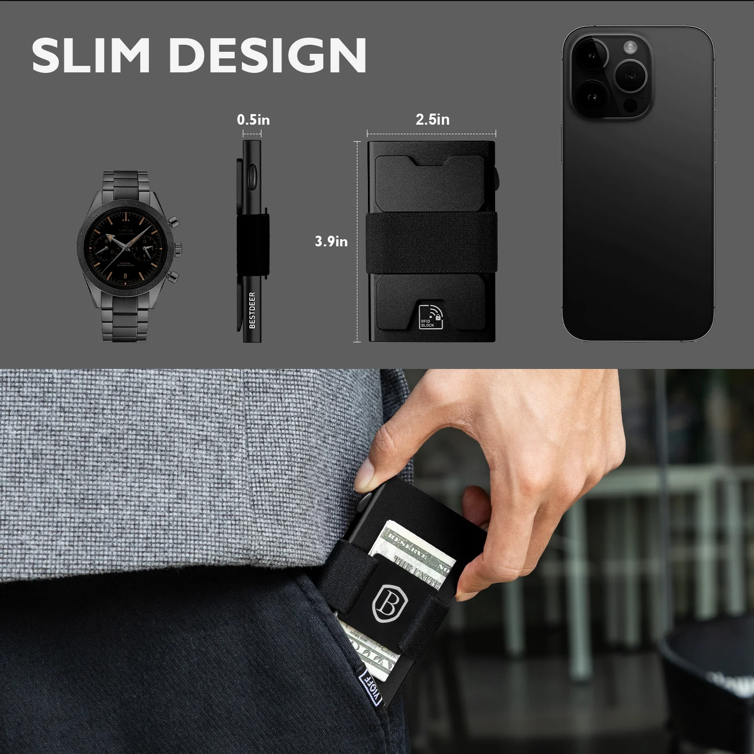 Slim Pop Up Wallet, Minimalist Credit Card Holder For Men And Women RFID Blocking Mini Metal Case Holiday Gift Fallow