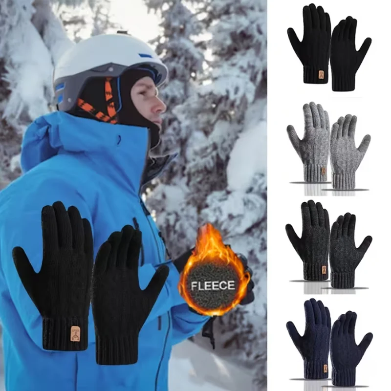 Thickened Warm Gloves Winter Knitted Touch Screen Cold-proof Cycling Gloves Unisex Thickened Driving Hiking Full Finger Gloves