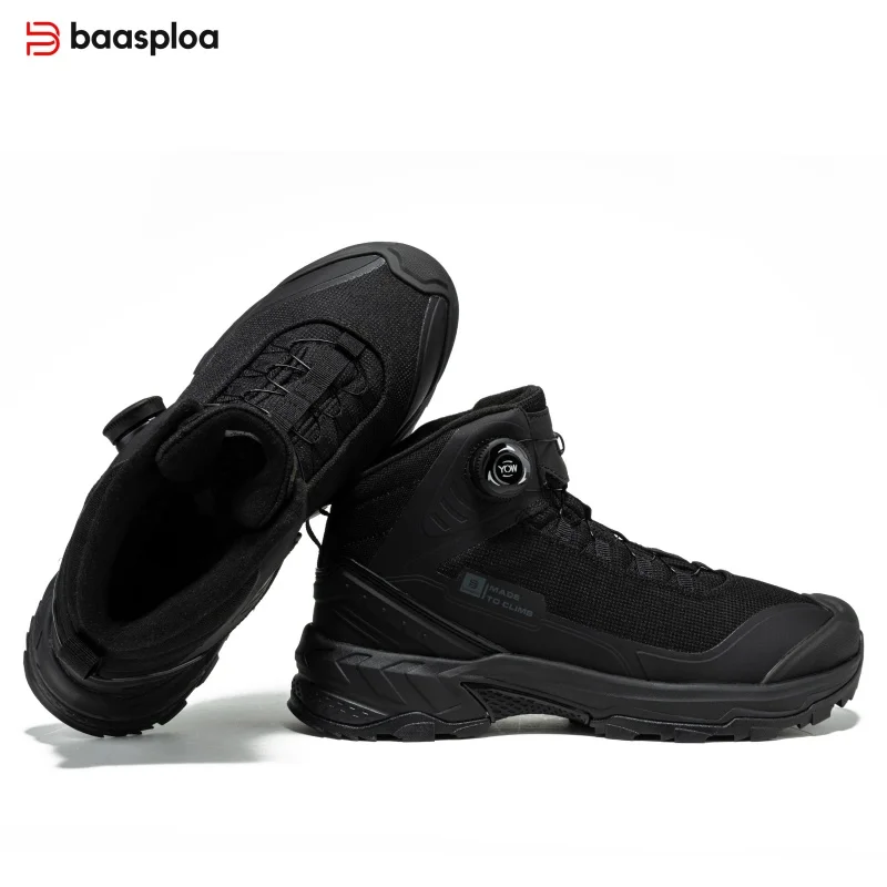 Baasploa Men Winter Sneakers Plush Warm Cotton Shoes High-Top Rotating Buckle Walking Shoes Anti Splash Water Boots Non-Slip