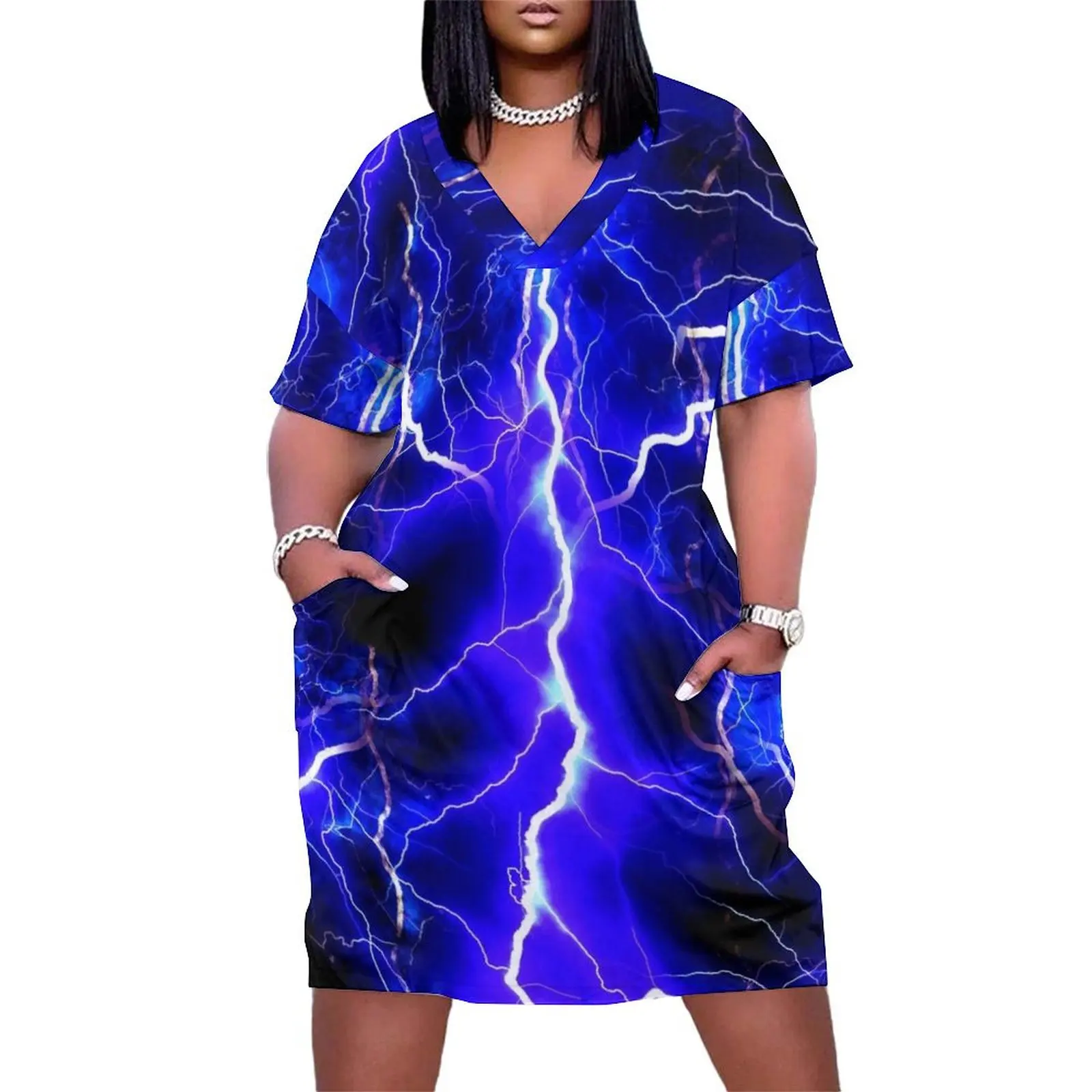 

Blue Lightning Loose Pocket Dress Elegant gown Elegant gowns Long veiled dresses birthday dresses for women