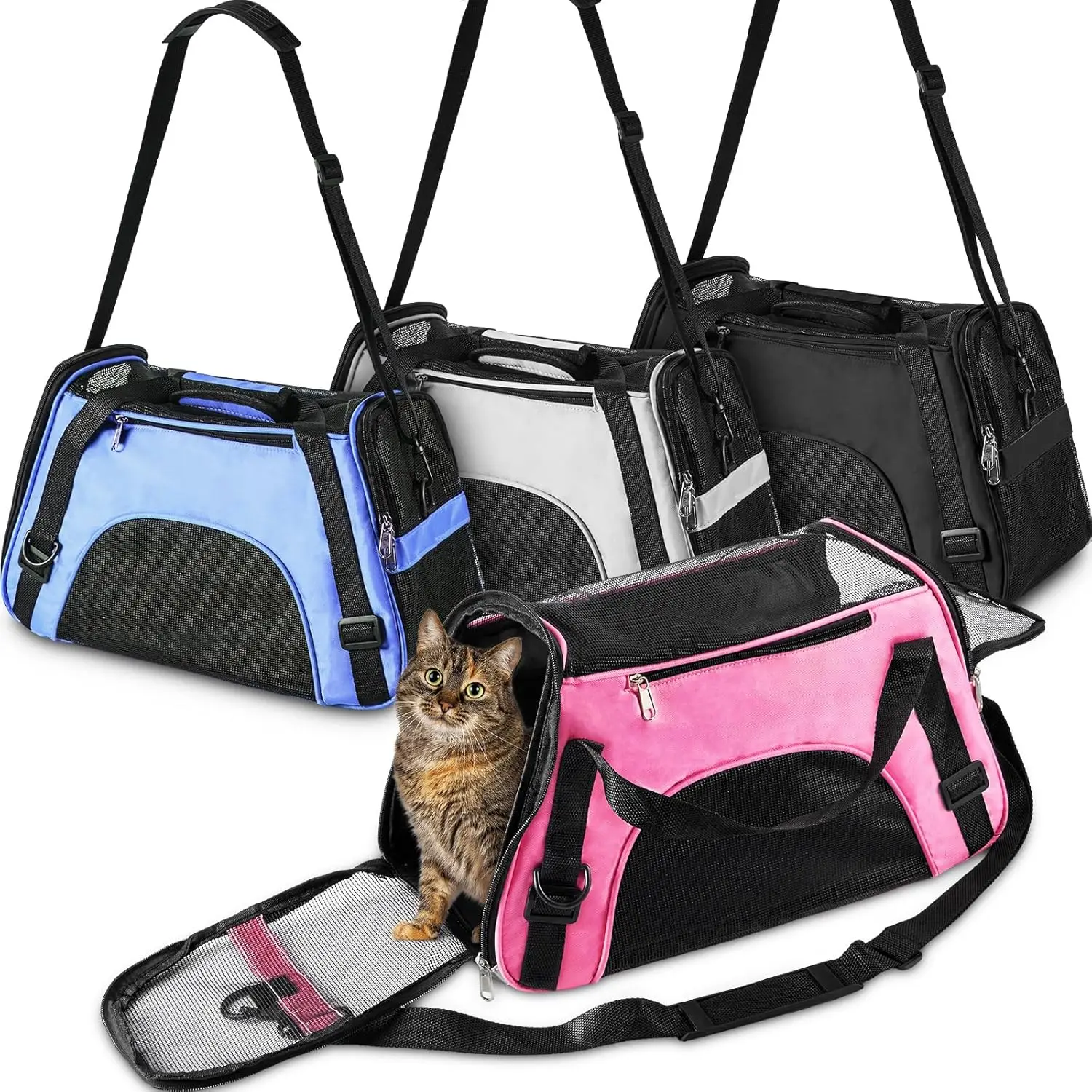 Borsa per gatti borsa per animali domestici in rete traspirante a quattro lati borsa da viaggio a tracolla facile da trasportare borsa a tracolla