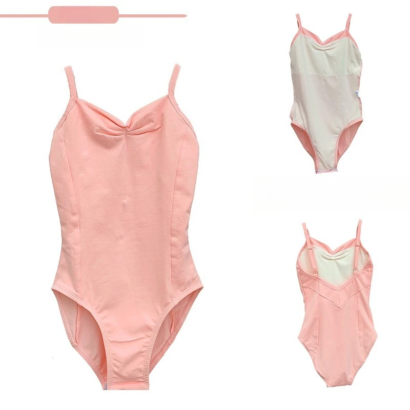 Summer Ballet Leotard Spaghetti Strap Pink & Black Cotton Dancewear Training Gymnastics Wear Breathable Dance Practice Costume