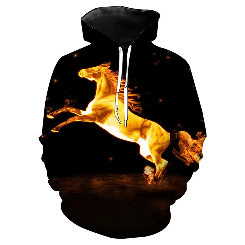 

Men's Hoodie Animal Flame Horse Pattern 3D Printing Street Classic Loose Oversized Spring And Autumn New Fashion Pullover Tops