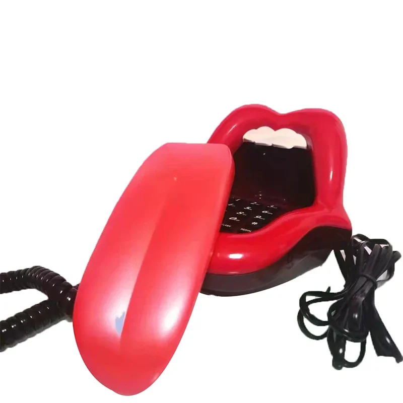 Novelty Tongue Stretching Sexy Lips Mouth Corded Phone Telephone with LED Indicator, Audio / Pulse Dial, Mini Landline Telephone