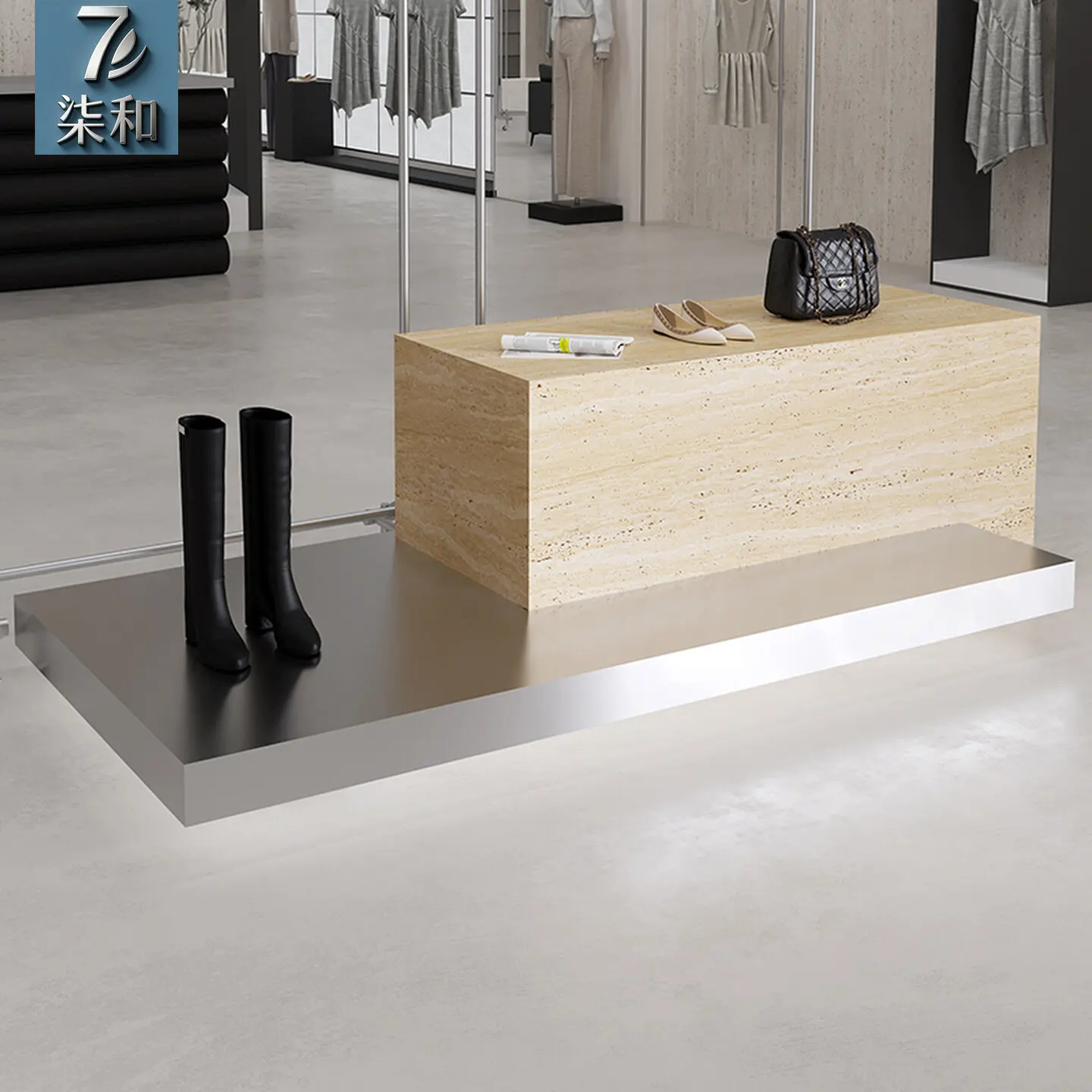 Clothing store Nakajima platform, flowing water platform, shoe and bag display stand, stainless steel display case i