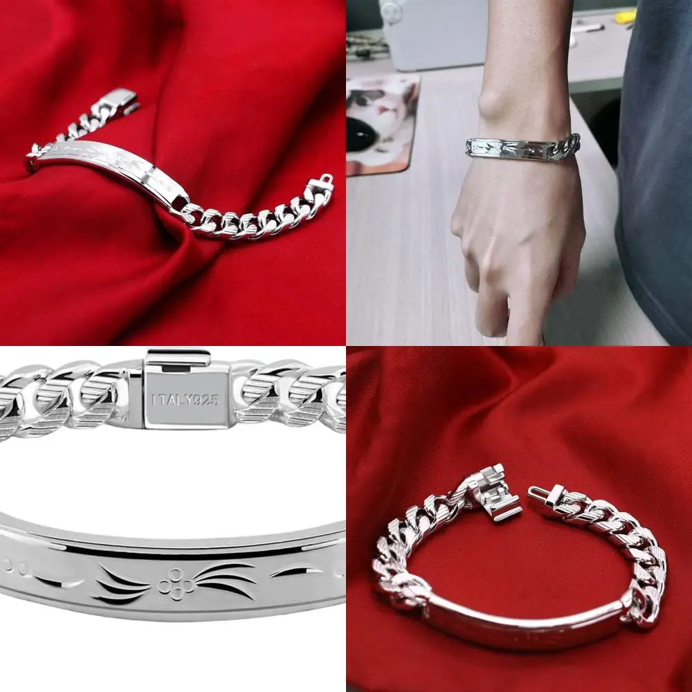 

Italian Style 925 Sterling Silver Men's Classic 10mm Totem Bracelet, Adjustable 7-10 Inches