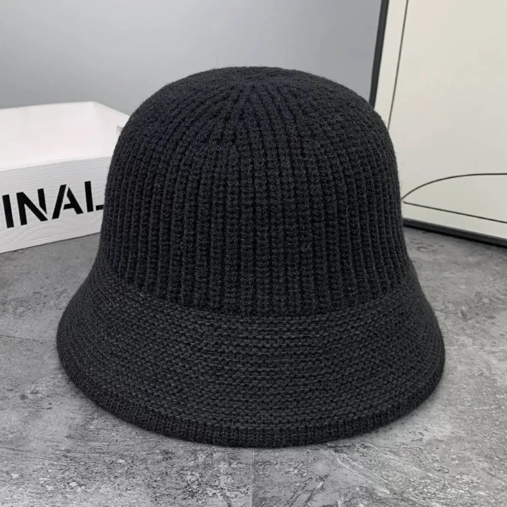 

Women Autumn Winter Bucket Hat Warm Short Brim Fishing Cap Knitted Face Slimming Fleece Round Top Hat Travel