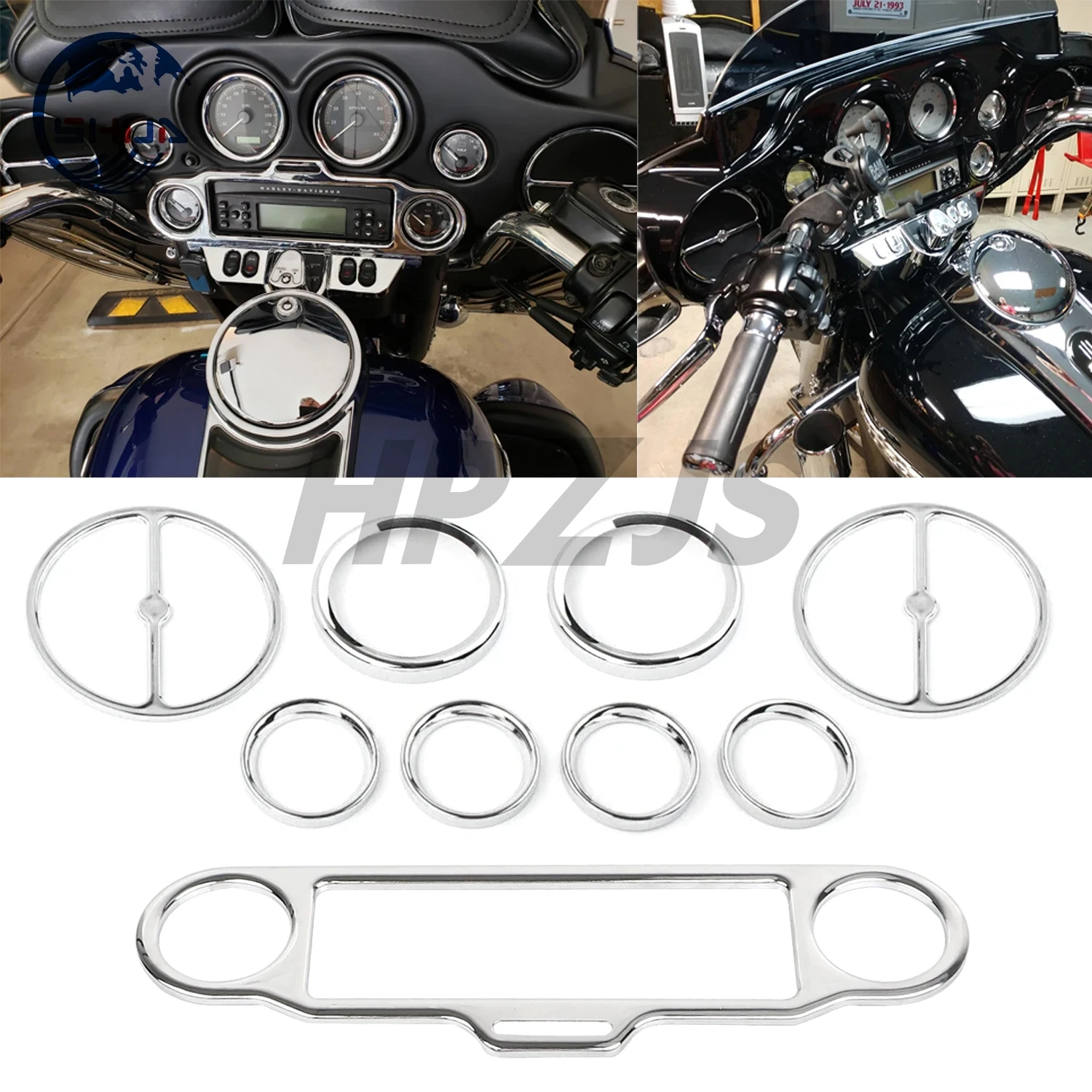 

For Harley Electra Glide Street Glide Trike 1996-Up Motorcycle Speedometer Bezels Speaker Stereo Accent Trim Ring Horn Cover