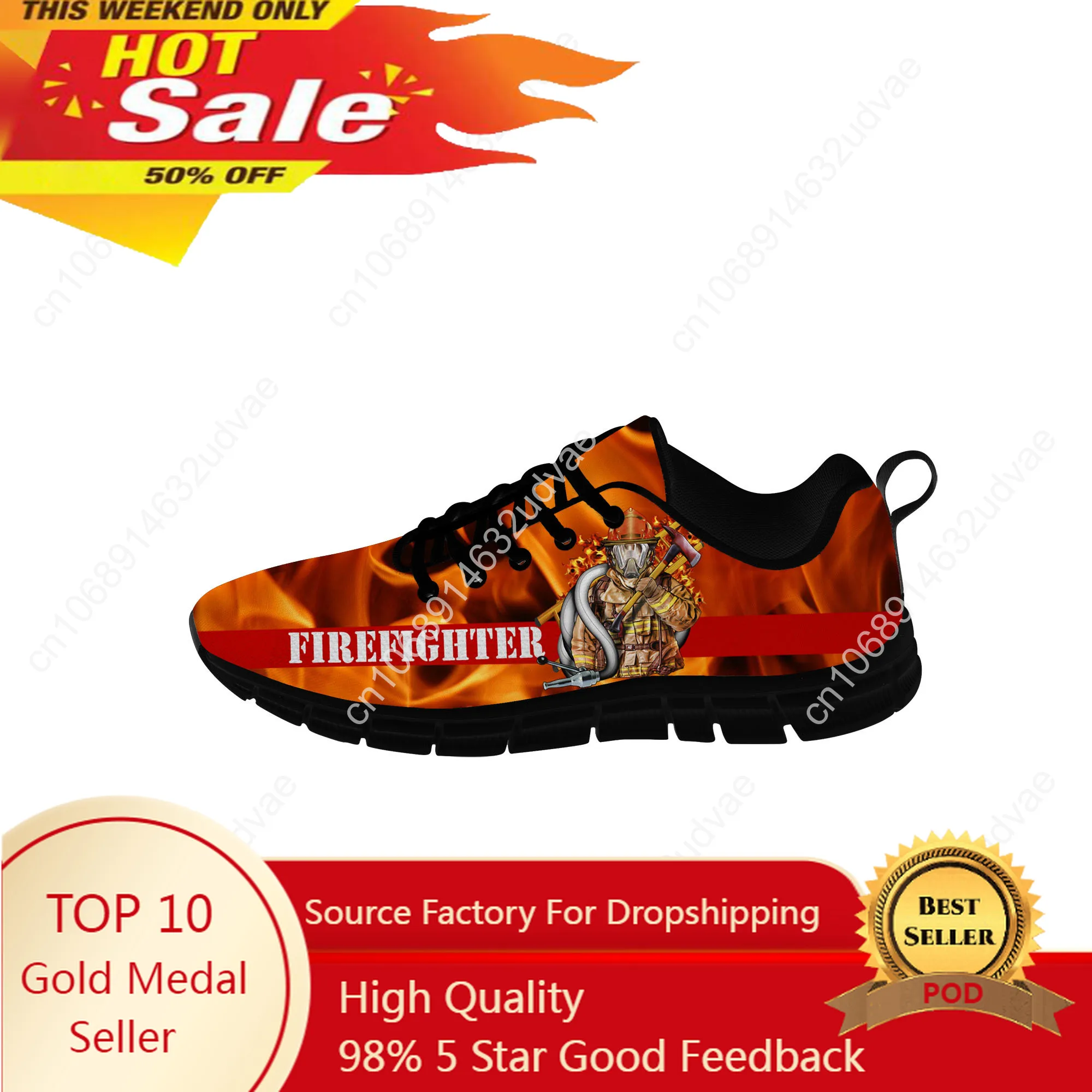 

Firefighter Sneakers Mens Womens Teenager Casual Cloth Shoes Canvas Running Shoes 3D Print Breathable Lightweight Shoe Black