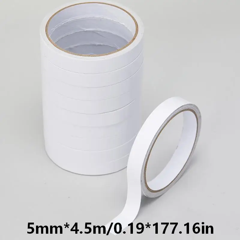 10Rolls Double Sided Tape Ultra-thin White Strong Sticky Tapes Stickers Super Adhesive Tape Strips for Home Office Supplies