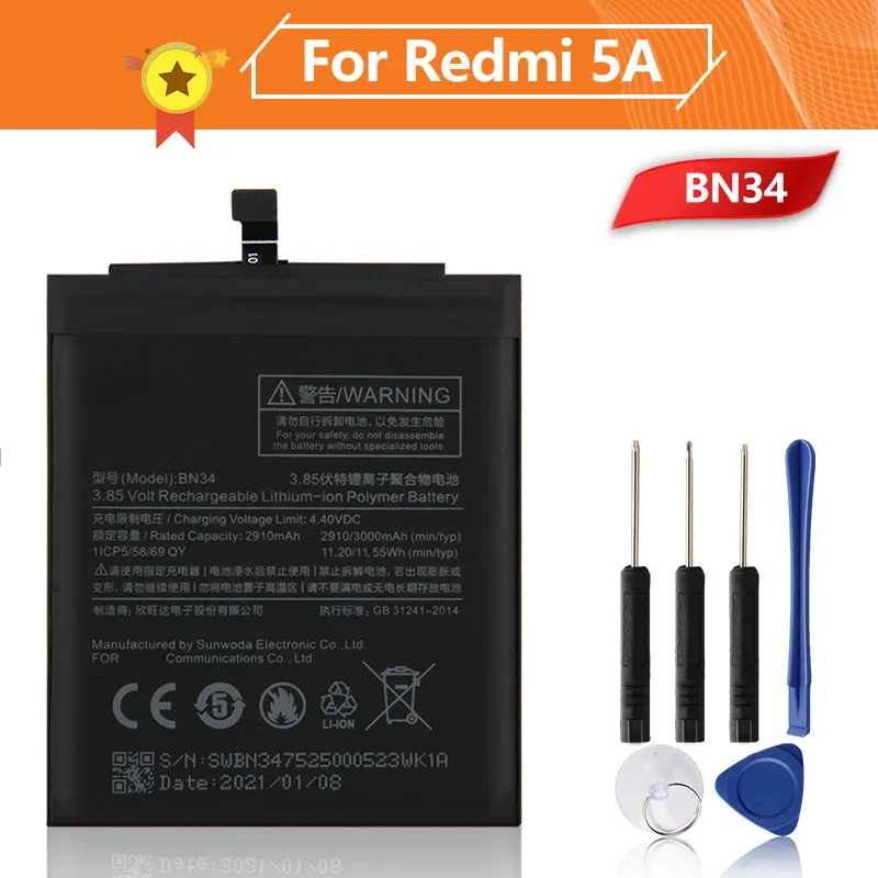 

Production in 2024 Phone Battery BN34 For Xiaomi Redmi 5A Redrice 5A Replacement Battery High Quality Batteries With Tool