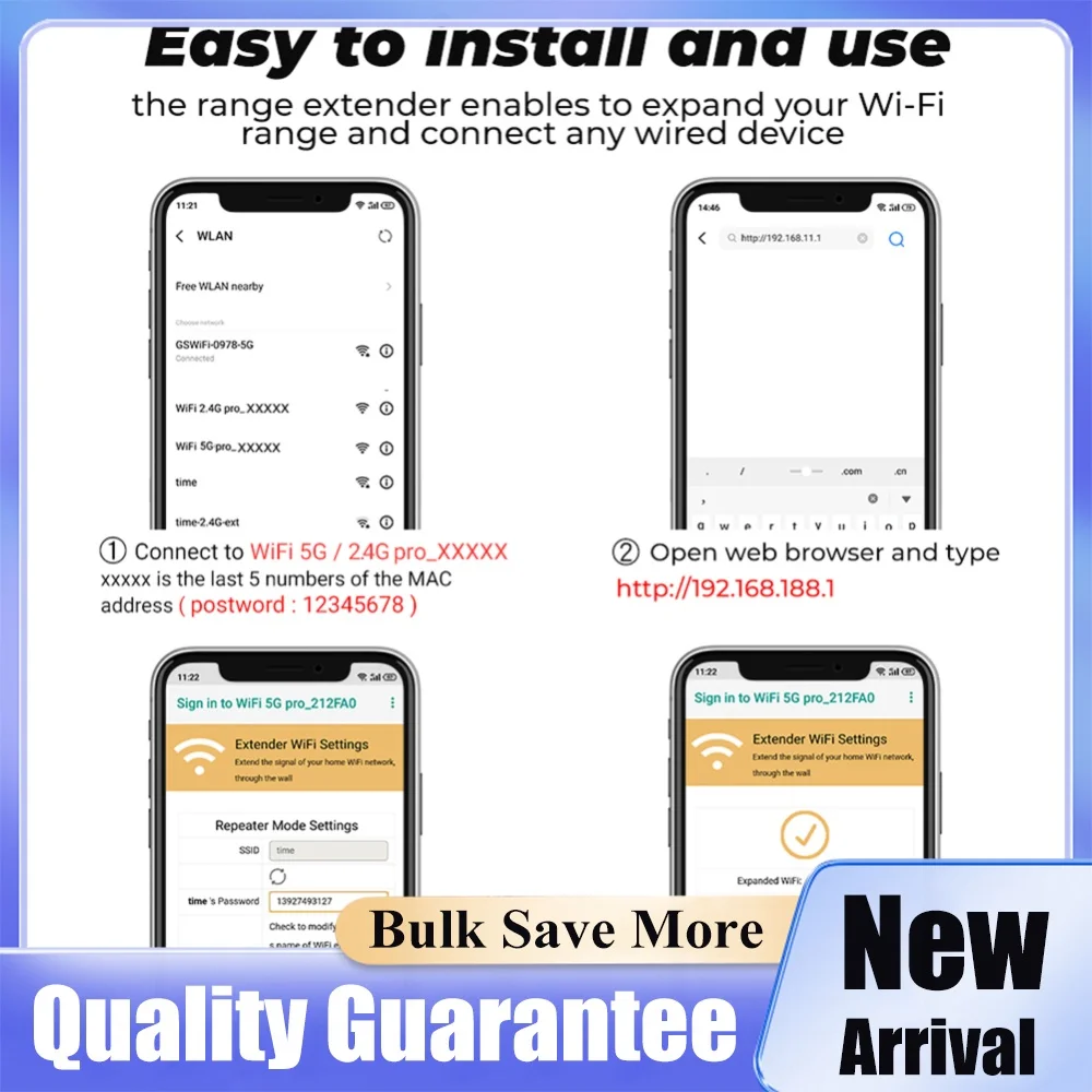 Wireless WiFi Repeater External Four Antennas Long Range Band Network Extender Simple To Setup for Home