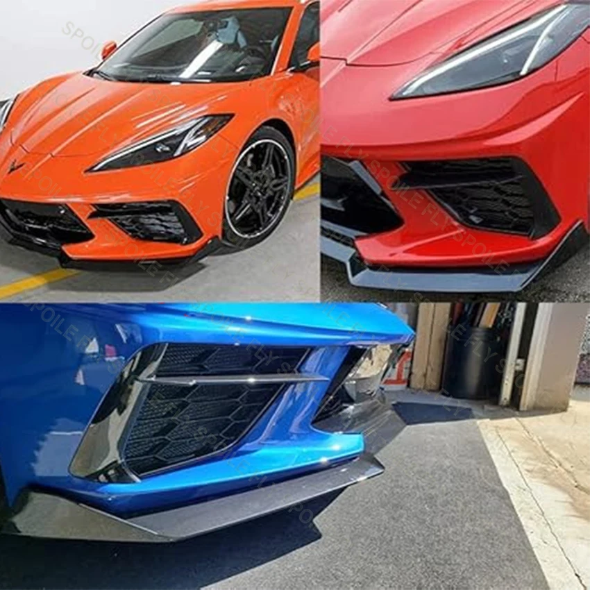 2020-2024 Front Lip Bumper For Chevy Corvette C8 GM 5VM Style Car Front Spoiler Lip Splitter Bumper ABS Glossy Black Metallic