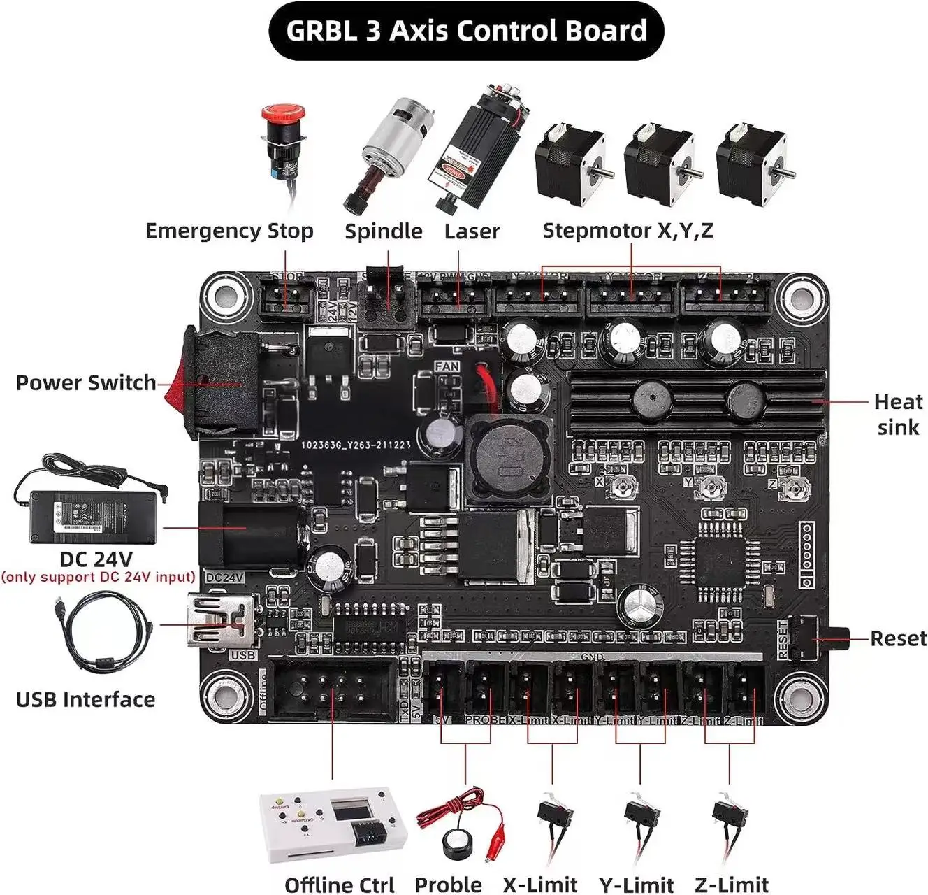 GRBL 1.1 USB Port CNC Engraving Machine Control Board 3-Axis Integrated Driver, Offline Controller For 2418,3018 Laser Machine