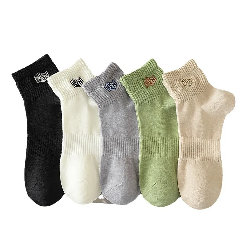 Men's Socks Spring Summer Embroidered Deodorant Wicking Short Tube Boat Socks Student Sports Mid-tube Socks