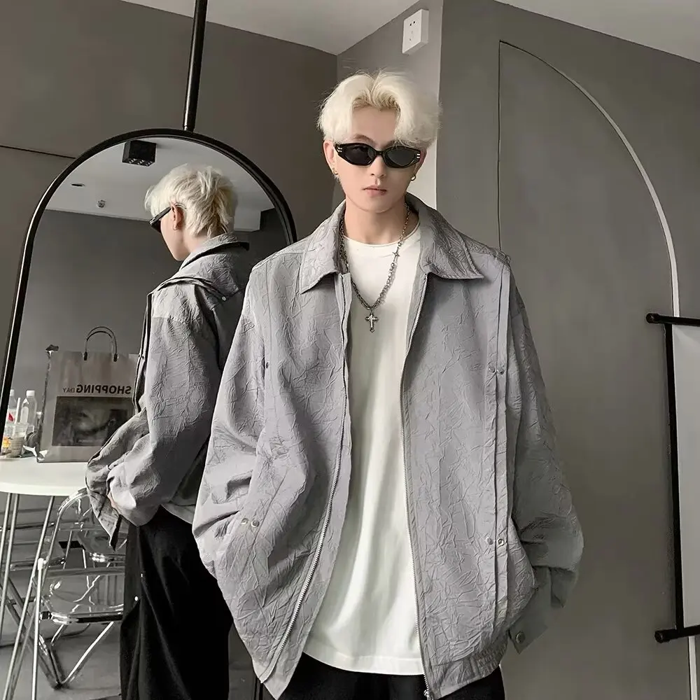 

Мужская свободная куртка в американском стиле ретро, плиссированная воротник-стойка с тяжелыми заклепками Du, осенне-зимняя верхняя одежда для больших размеров 250, сум