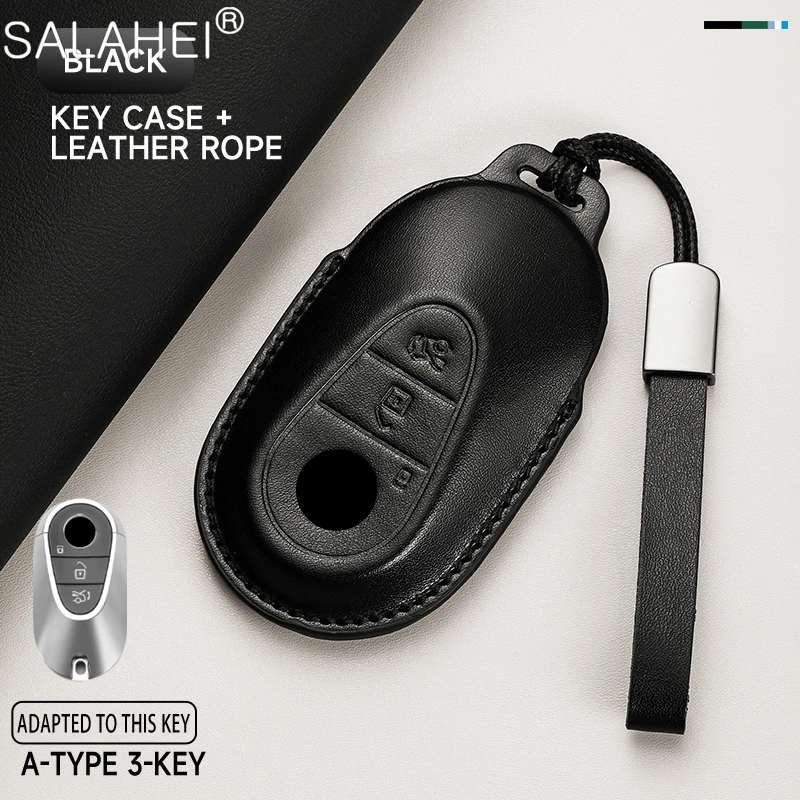 Leather Car Key Case Cover For Mercedes‑Benz E S Class W213 W222 W205 X253 GLC Smart Remote Key Protector Shell Keychain Pendant