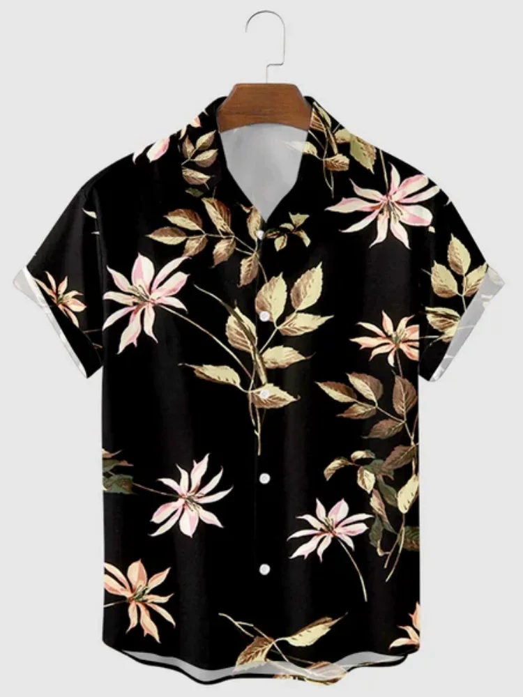 Hawaiian Men's Print Short  Sleeve Shirt Beach Coconut Tree Fashion Lapel Top 2023 New For Men Floral Clothes