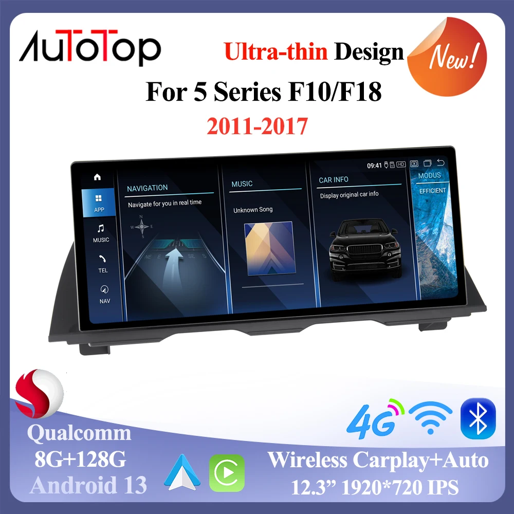

Autotop 12.3" All-in One Car Multimedia Player Android 13 for BMW 5 Series F10 F11 F12 F18 CIC NBT GPS Navigation Carplay 4G DSP