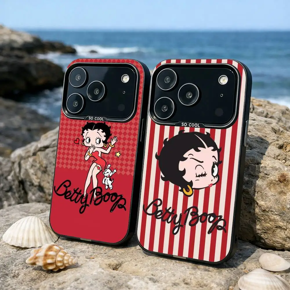 

B-Betty Cute B-Boop Phone Case For iPhone17 16 15 14 13 12 Pro Max Grey Black Matte Laser Metallic Aurora Funda