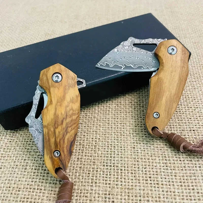 Damascus Steel Mini Sharp Small Folding Knife High Hardness Outdoor Portable Carrying Knife