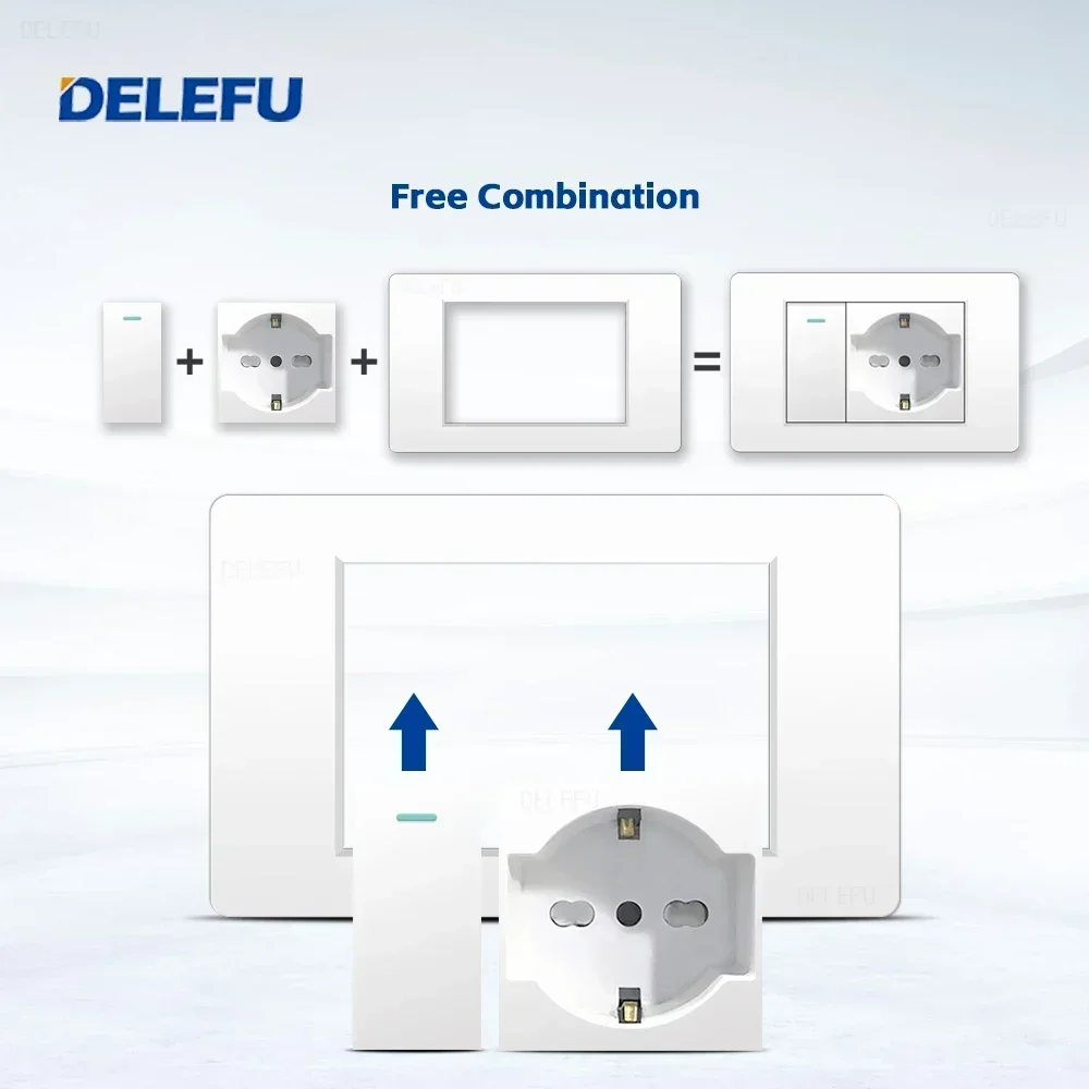 DELEFU White Retardant PC Italy USB TypeC Fast Charging Wall Socket Schuko Tuya Wifi Smart Switch Sat TV Tel Doorbell Chile — zdjęcie 5