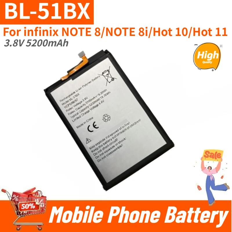 

BL-51BX High Quality Phone Battery 3.8V 5200mAh For infinix NOTE 8/NOTE 8i/Hot 10/Hot 11 Brand New Replacement Battery