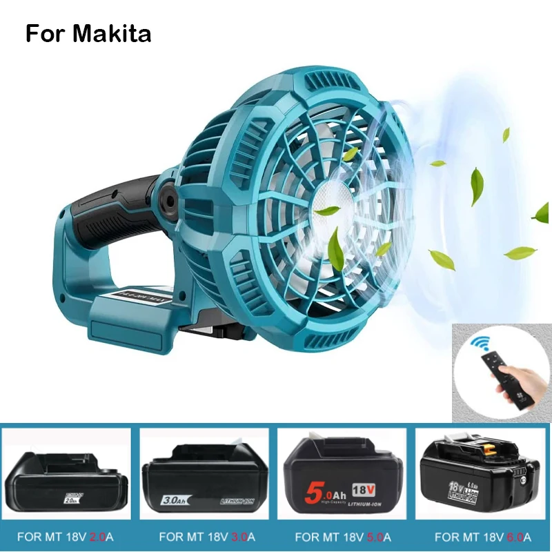 

Camping Fan with 9W LED Lanterns Suitable for Makita 18V Lithium-ion Battery Portable Handheld Fan with USB Port IR Remote