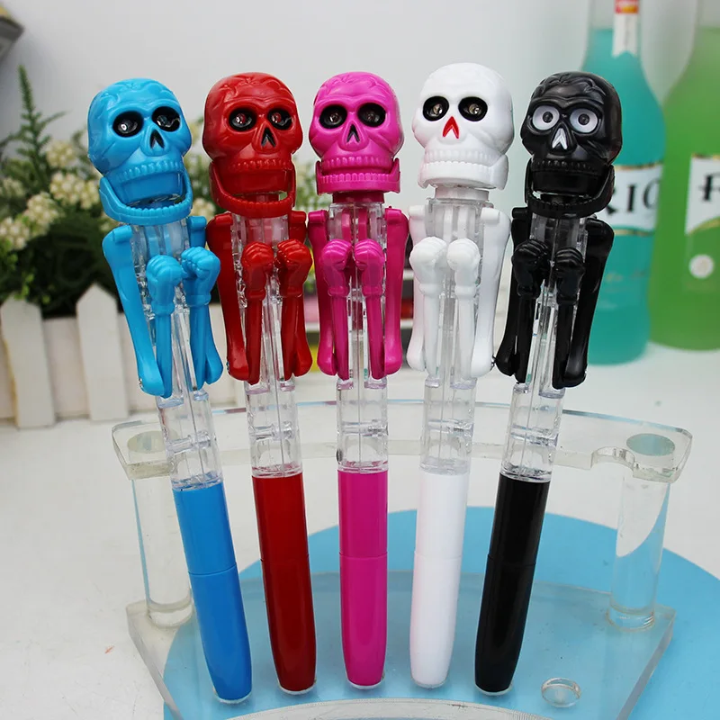 1Pcs Fun Halloween Cute Skeleton Boxing Pen Funny Creative Biros with Light Stress Reducing Toy Pen Children's Prizes Small Gift