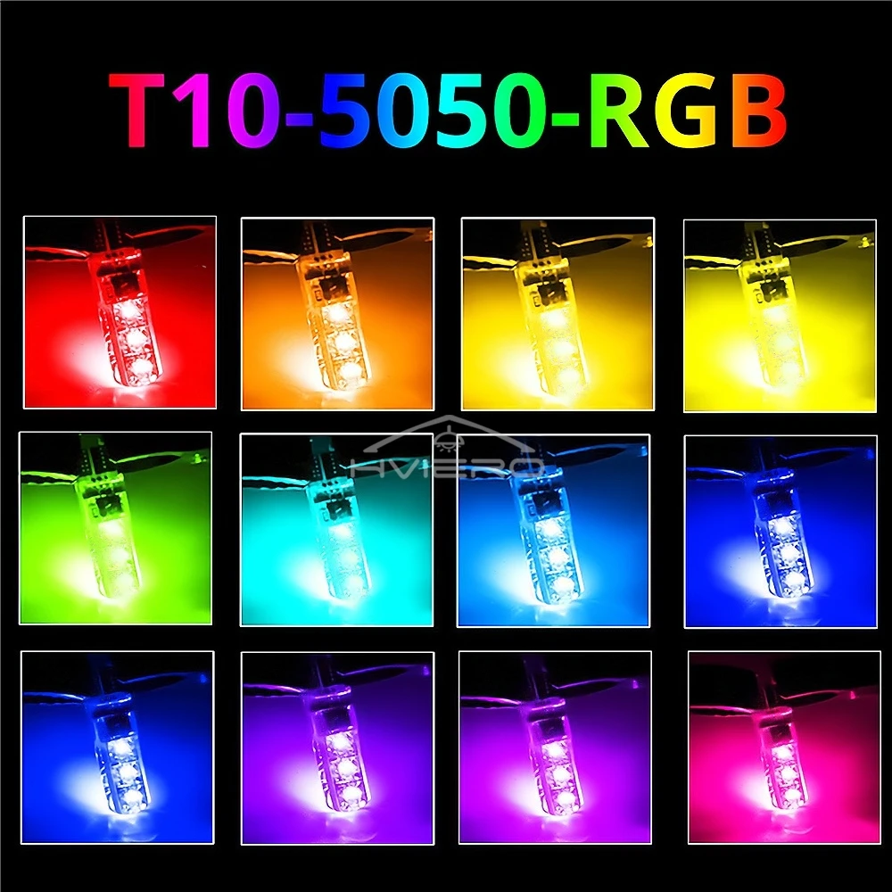 T10 W5w 194 168 5050 Festoon Dome Light Wedge Side Led SilicaGel LED Remote Controller Lamp RGB Bulbs Width Indicator
