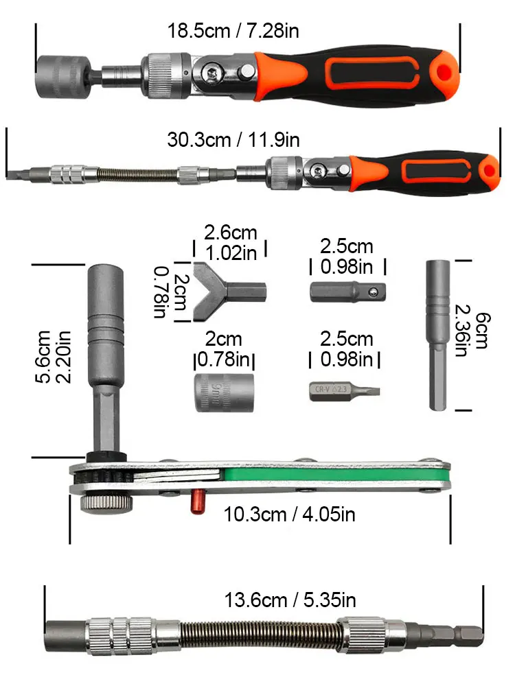 Ratchet screwdriver set 38 in 1 hexagonal cross torx magnetic screwdriver head tough ratchet handle extension rod storage box