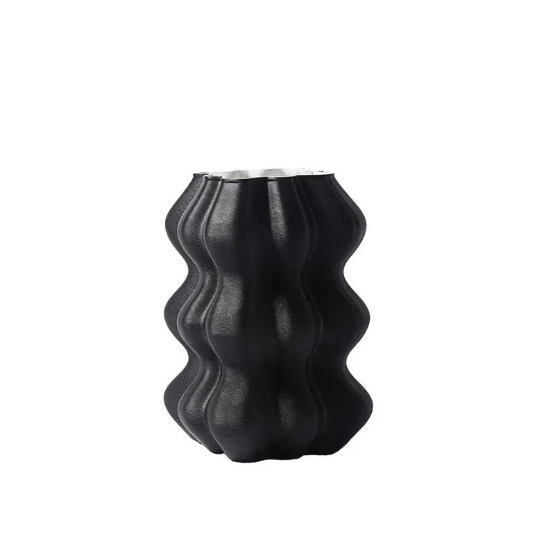 Checked black and white 3D printing special-shaped vase ornament, home soft arrangement, dried flower jewelry.