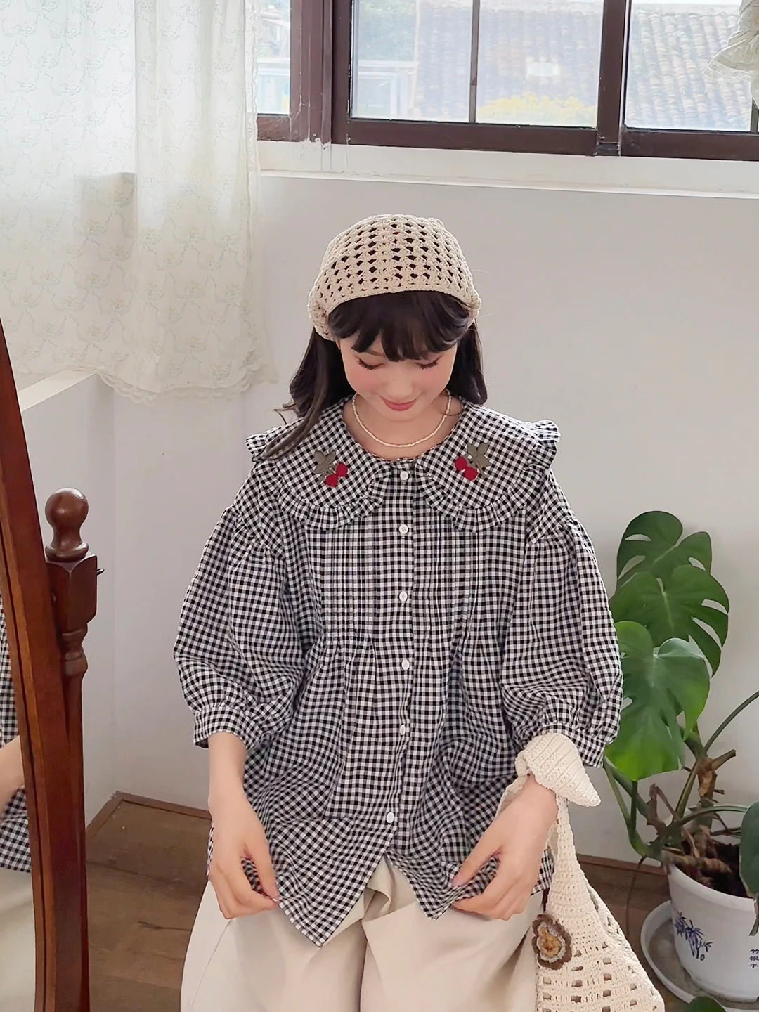 

Футболка с вышивкой в виде цветов сакуры в японском стиле, с воротником-стойкой, из хлопка, для студентов, весна-лето