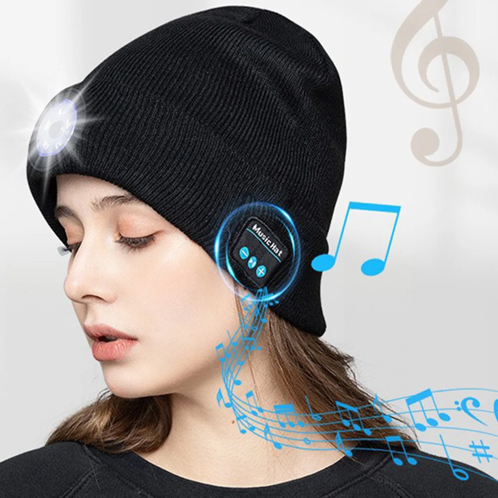 Gorro cálido inalámbrico con LED para música, gorro inteligente inalámbrico, auriculares, altavoz, comunicación inalámbrica, iluminación nocturna para exteriores