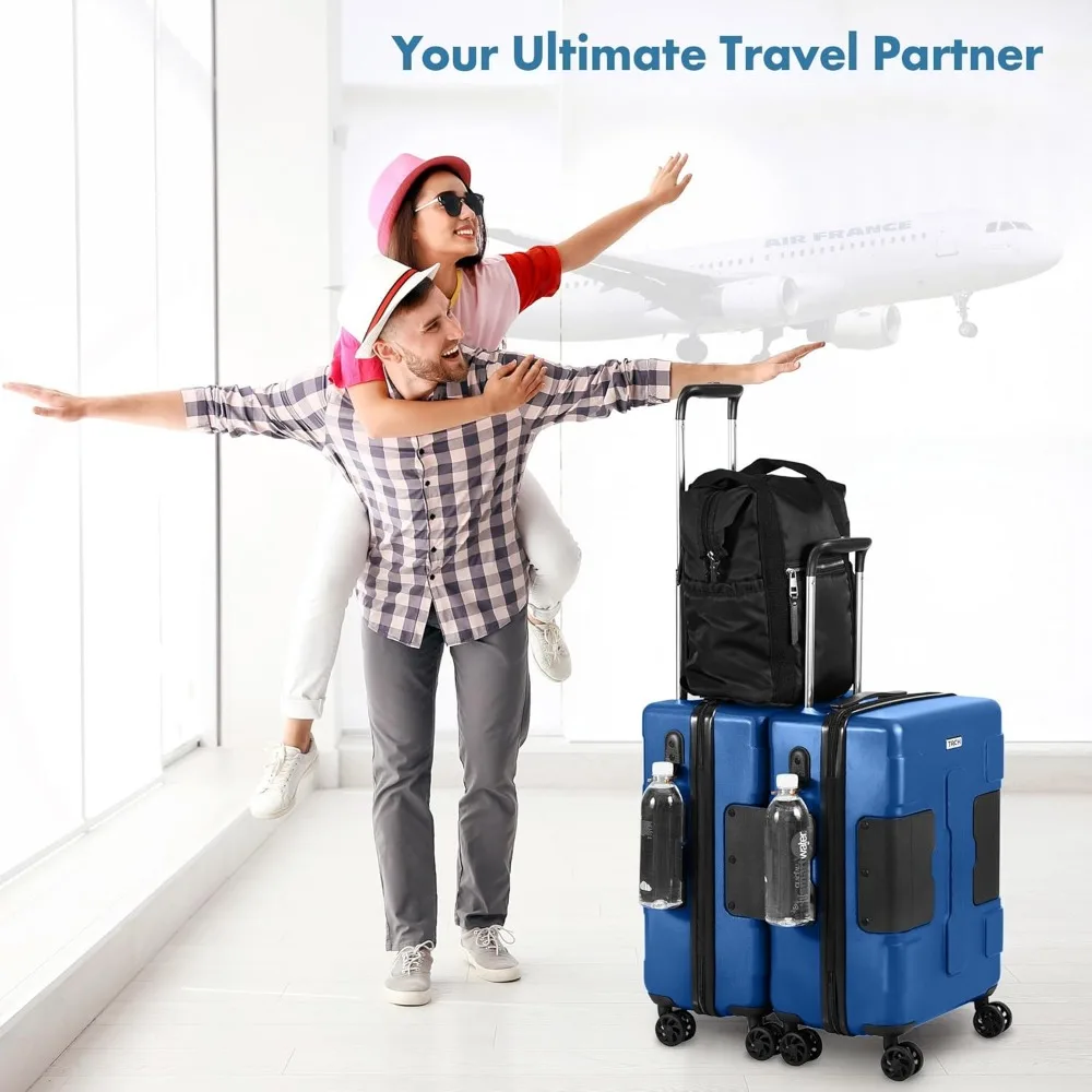 20 Inch Hard Shell Spinner Luggage with Built-In Connecting System - Carry On Travel Bag for Efficient Mobility