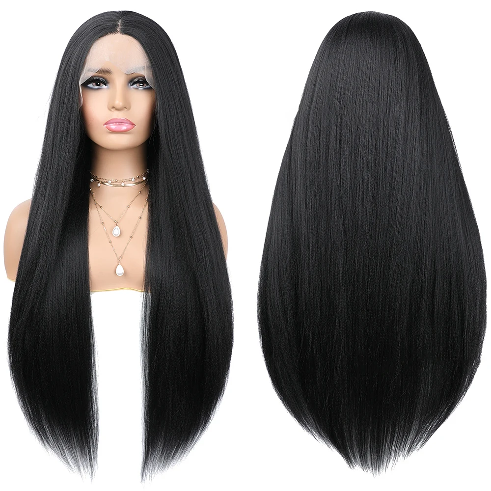 

Ponytail Updo 13x4 Transparent Lace Front Wig Kinky Straight Synthetic No Glue No Gel Beginner Friendly Wig For Women Daily